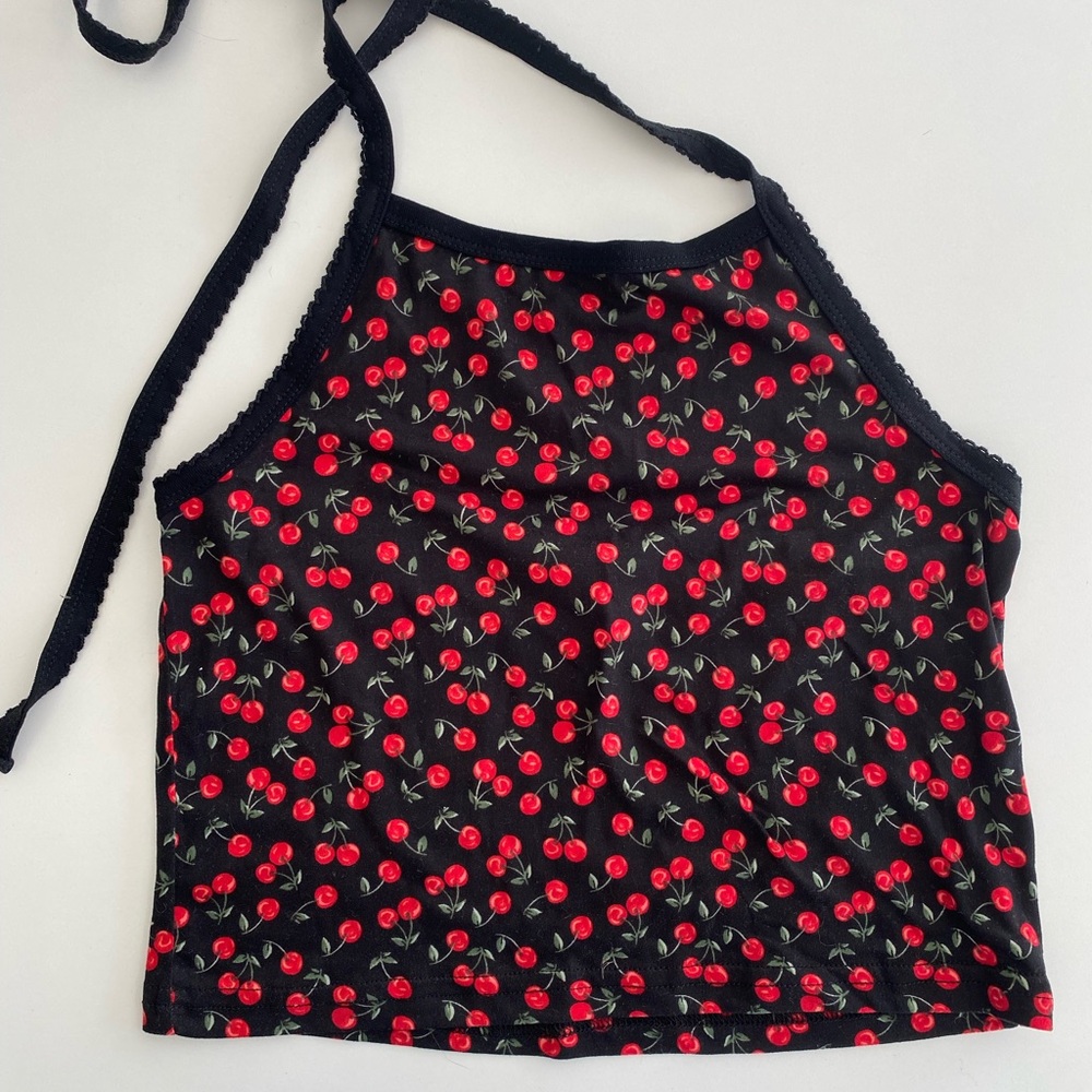 Cute black w/red cherries halter top